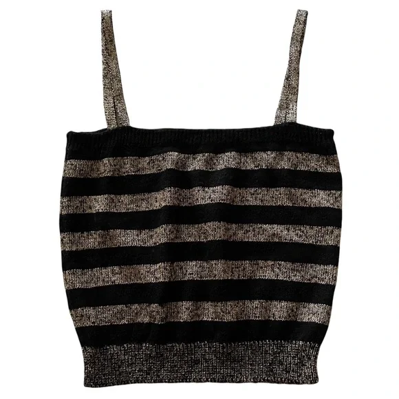 ❌ SOLD ❌ VTG 80s Halston III Striped Metallic Tank Top Black & Gold Size Small - Picture 3 of 8